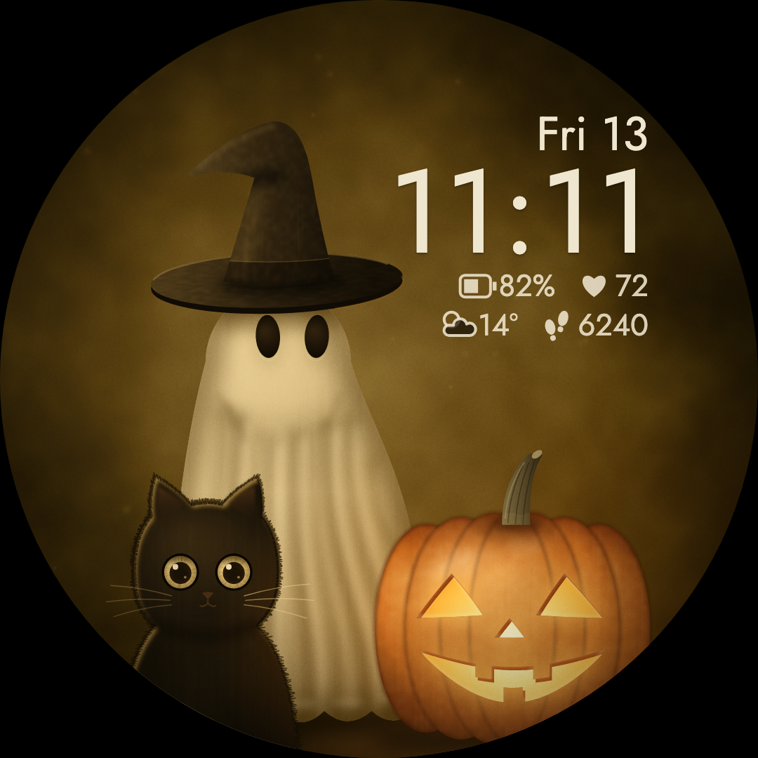 Ghost and black cat Halloween watch face